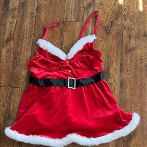 Elegant Red Santa-Inspired Chemise with White Trim